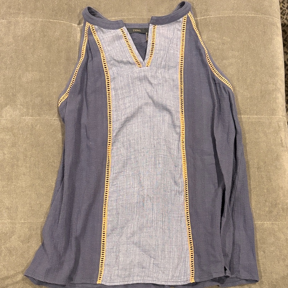 THML Gray and Blue Tank Top with Coral Accents - like new!